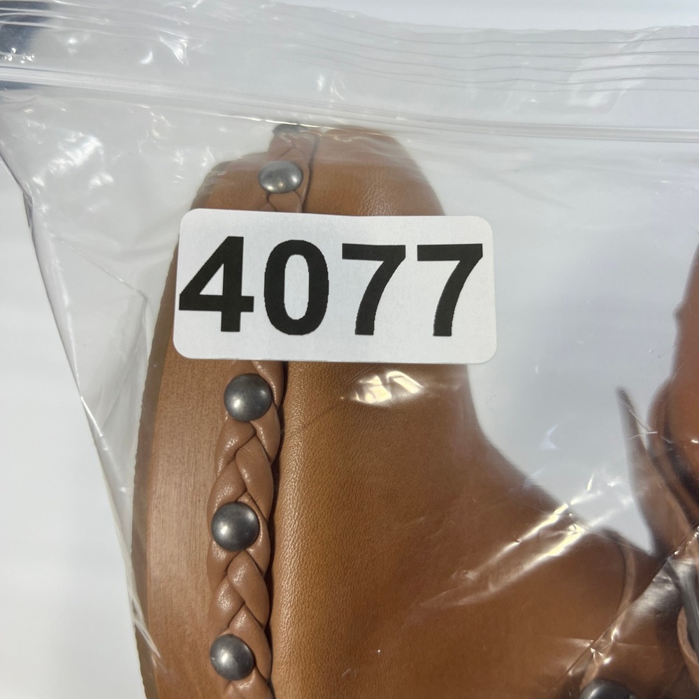Lucky Brand Clog Heels Tan Leather Studded Braided Trim Slip-On Mule Sandals 7.5 - Picture 10 of 10